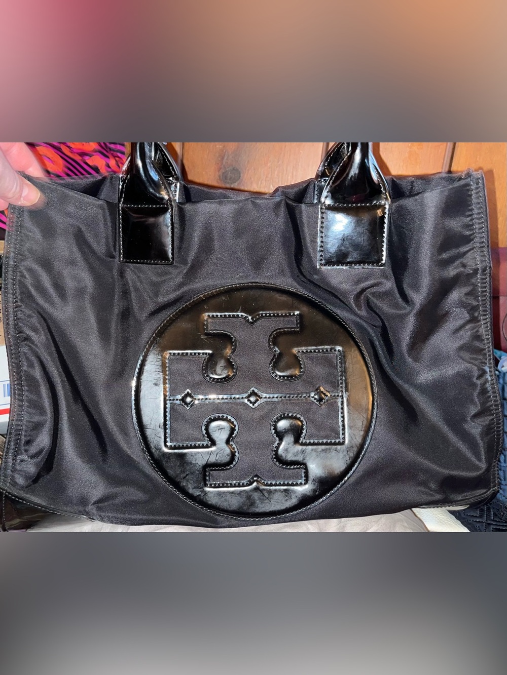 Tory Burch EUC Black Patent Logo Ella Tote Bag - Picture 9 of 9